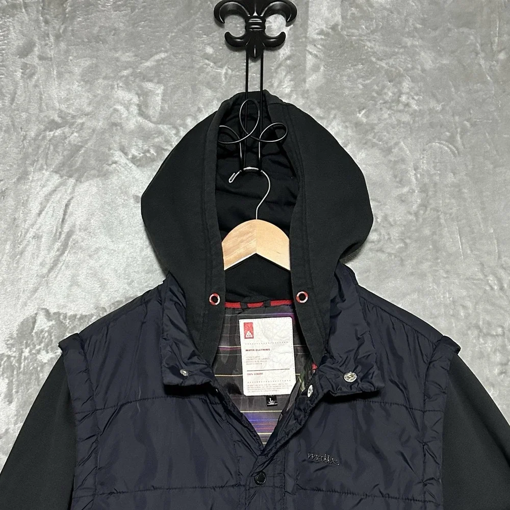 Matix Hybrid Hooded Puffer Jacket Mens Sz L Black Streetwear Skater Lightweight